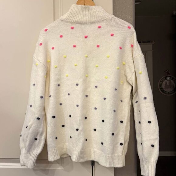 Women’s Loft Ivory Mock Turtleneck Sweater with Colored Dots-Size L - Picture 2 of 7